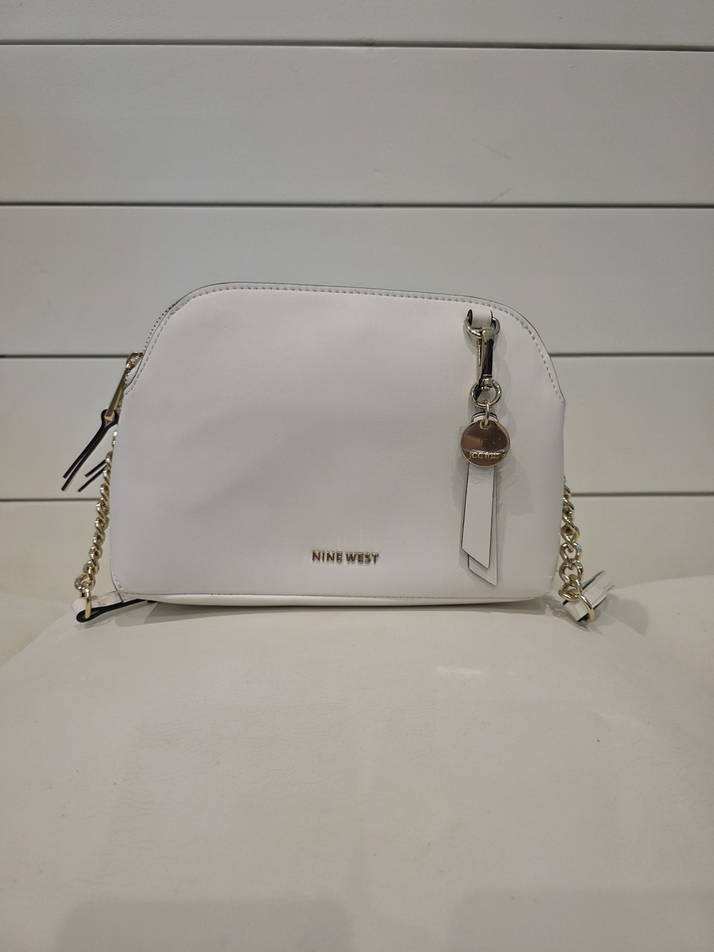 Nine West White Chain-Accent Crossbody Bag